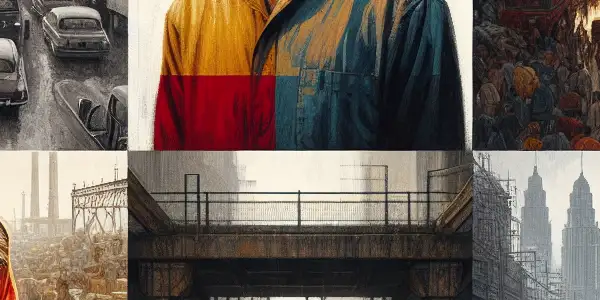 A dramatic urban scene depicting the struggles of lower-class characters in contemporary China, highlighting despair and resilience.