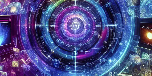 A vibrant digital landscape showcasing an online community hub for sharing Japanese adult films with engaging silhouettes and neon colors.