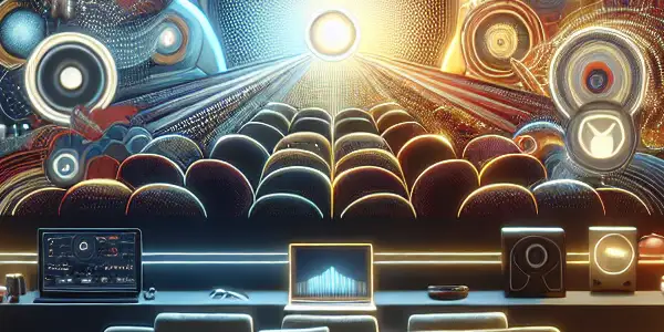 A cozy living room setup for movie watching, featuring a large screen, plush seating, and snacks.